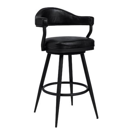 Armen Living Justin 26" Counter Height Swivel Vintage Black Faux Leather Bar Stool with Black Metal Legs LCJTBABLVB26